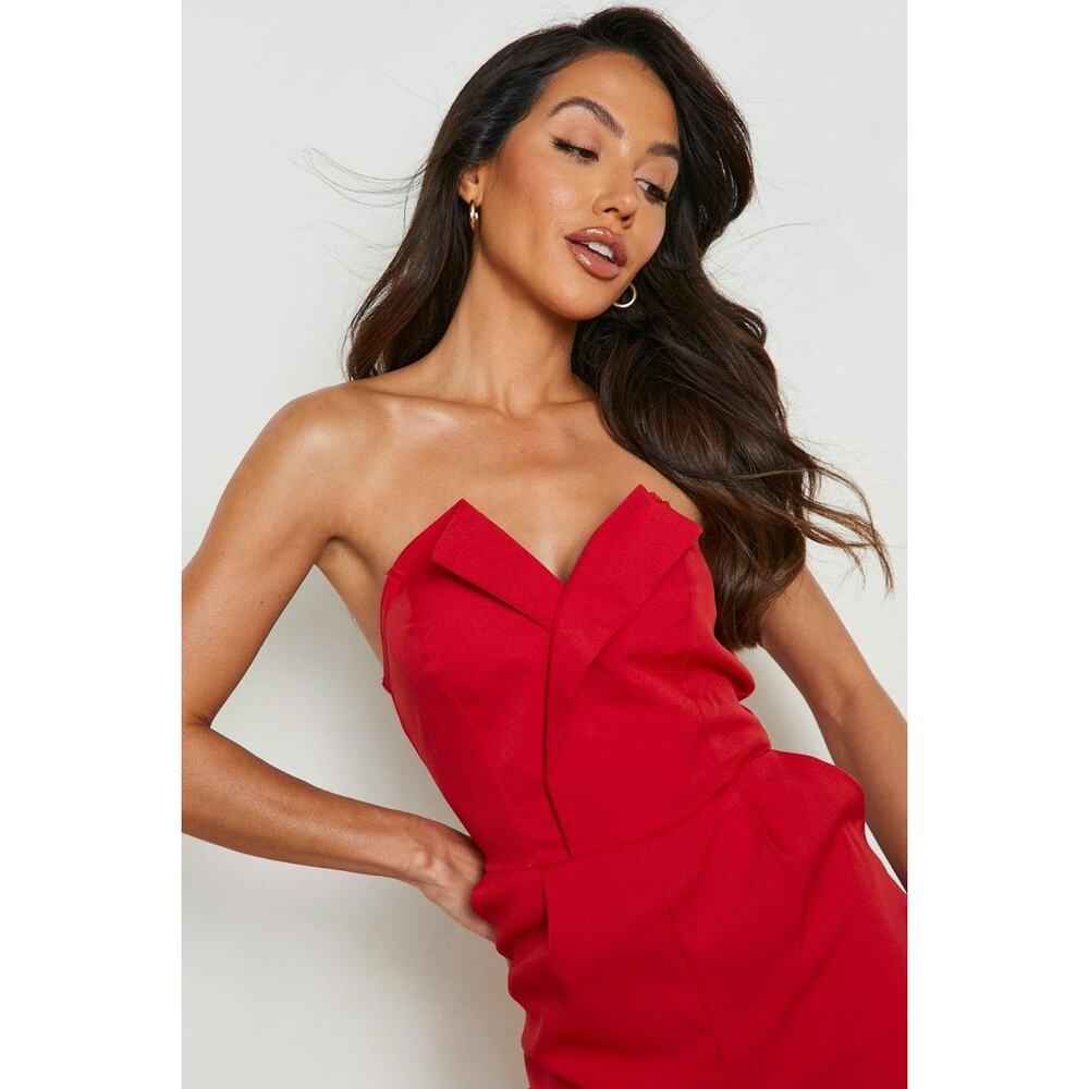 Boohoo Red Bandeau Tailored Wide Leg Jumpsuit Sleeveless Women's Size 12 - Picture 2 of 10